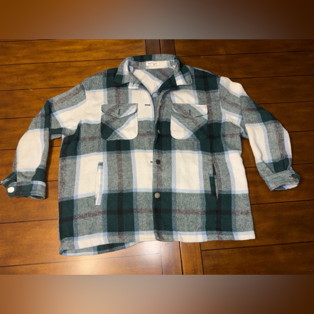 Workshop Republic Clothing Green and White Plaid Jacket
